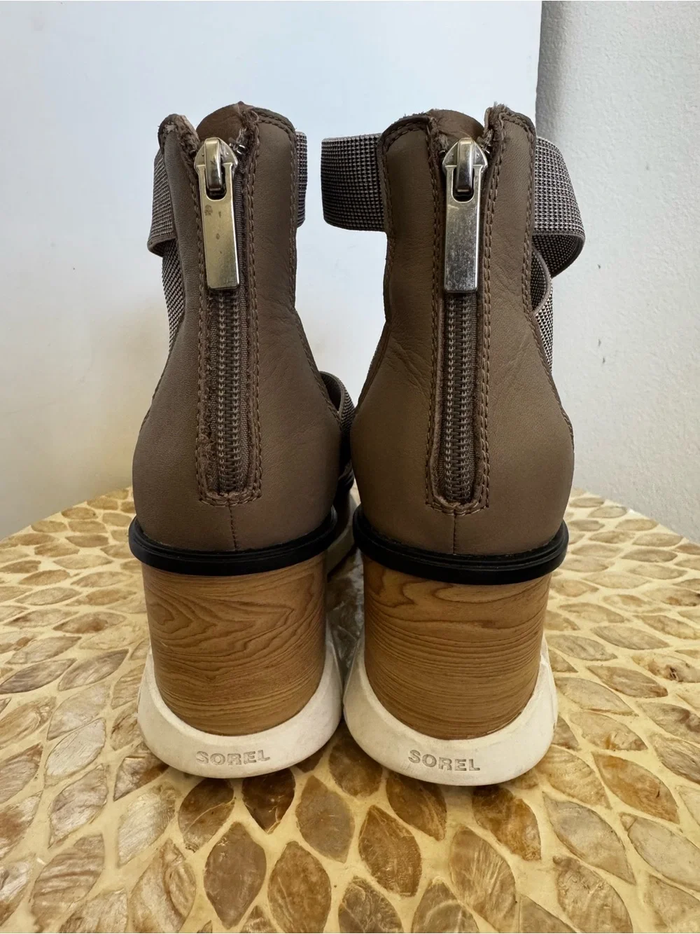 Sorel Joanie III Taupe  Sport Strap Wedge Sandals size 8.5